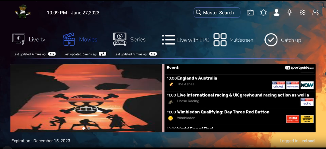 Smarters v3 ads/sports on dash